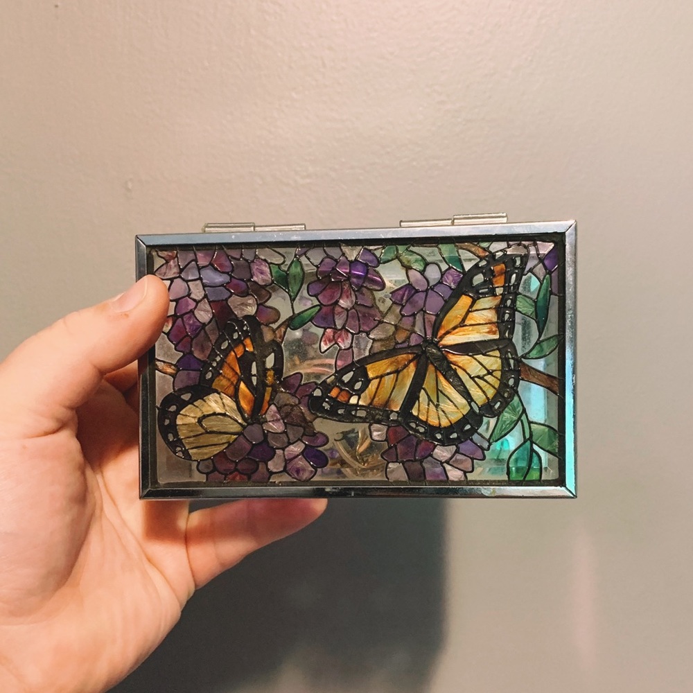 Butterfly Painted Glass Small Jewelry Box